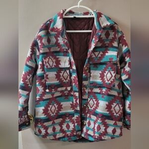 Heyson Aztec Patterned Jacket - Burgundy and Teal. Sz M/L